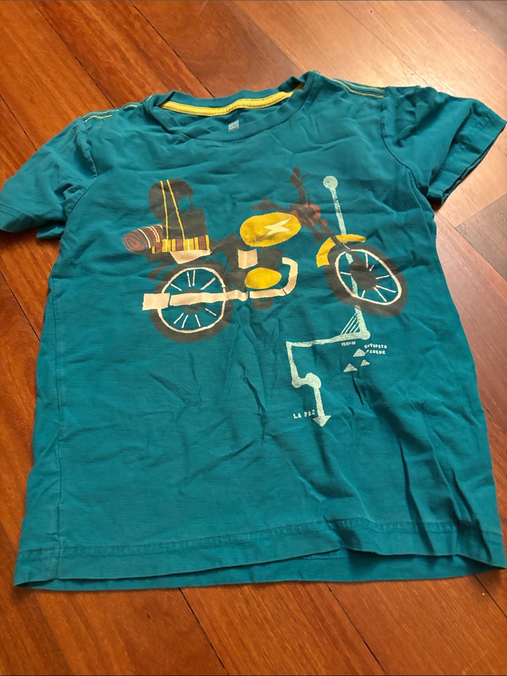 Tea Collection Teal Kids' Bicycle Graphic Tee with Yellow Accents
